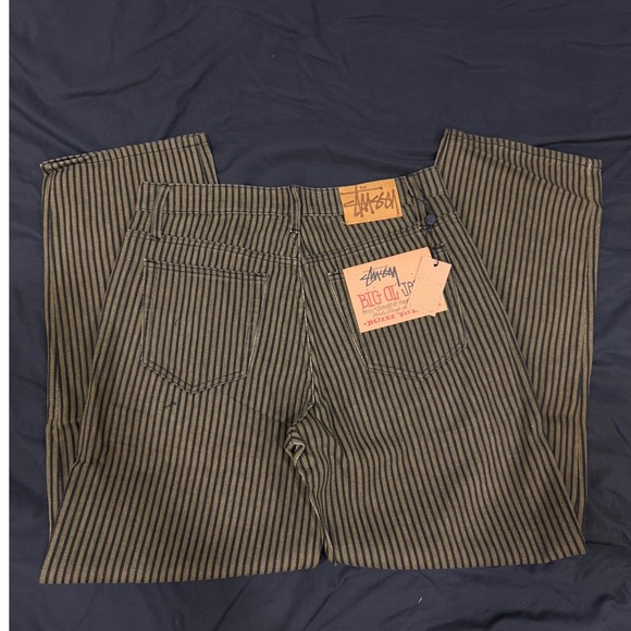 Stussy Other - Stussy Big Ol Jeans Olive Black Striped Denim Straight Leg Pants Mens 30x30 NWT